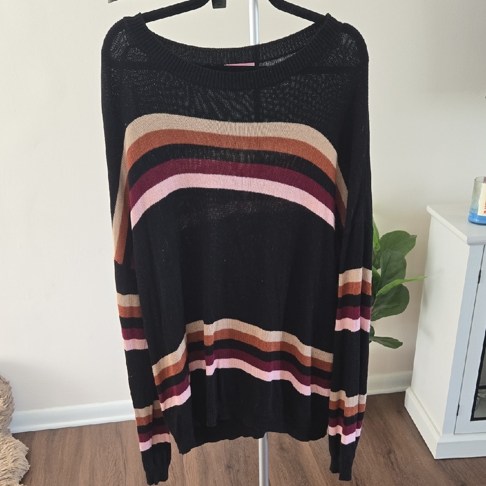 ANDREE BY UNIT Black Sweater with Pink and Brown Stripes